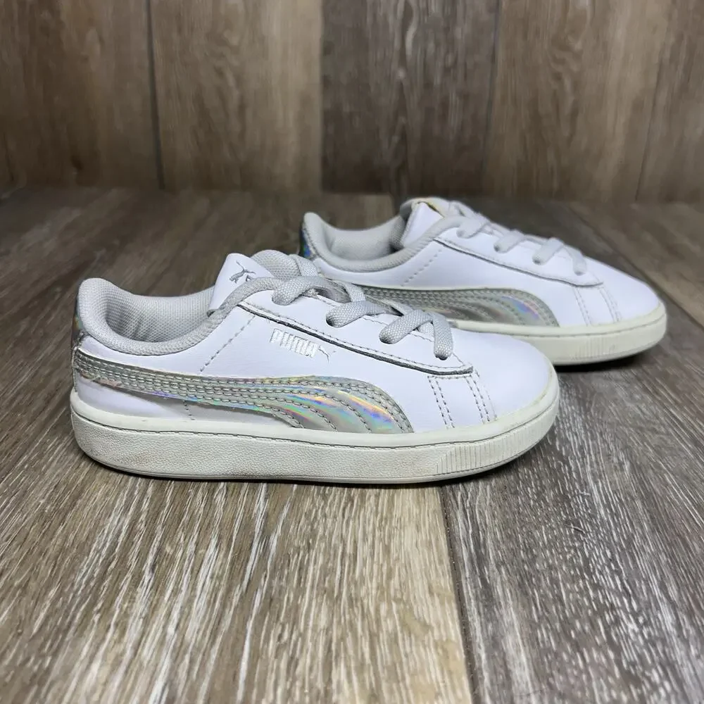 Puma Infant Youth Size 9C Classic White Silver Leather 381499-01 Sneaker Shoes